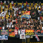 Benevento , ITALY - August 14 : Cosenza fans during the Italian Serie B Championship 2022-2023 between Benevento and Cosenza on August 14, 2022 in Stadio Oreste Vigorito in Benevento , Italy.