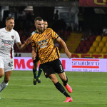 Benevento , ITALY - August 14 : Karic and Voca during the Italian Serie B Championship 2022-2023 between Benevento and Cosenza on August 14, 2022 in Stadio Oreste Vigorito in Benevento , Italy.