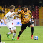 Benevento , ITALY - August 14 : Cristian D'Urso and Gennaro Acampora during the Italian Serie B Championship 2022-2023 between Benevento and Cosenza on August 14, 2022 in Stadio Oreste Vigorito in Benevento , Italy.