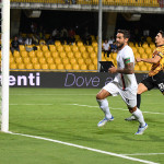 Benevento , ITALY - August 14 : Joaquin Larrivey gol during the Italian Serie B Championship 2022-2023 between Benevento and Cosenza on August 14, 2022 in Stadio Oreste Vigorito in Benevento , Italy.