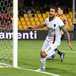 Benevento , ITALY - August 14 : Joaquin Larrivey gol during the Italian Serie B Championship 2022-2023 between Benevento and Cosenza on August 14, 2022 in Stadio Oreste Vigorito in Benevento , Italy.