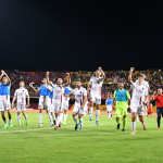 Benevento , ITALY - August 14 : Cosenza Celebrate during the Italian Serie B Championship 2022-2023 between Benevento and Cosenza on August 14, 2022 in Stadio Oreste Vigorito in Benevento , Italy.