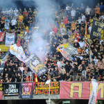 Benevento , ITALY - August 14 : Benevento fans during the Italian Serie B Championship 2022-2023 between Benevento and Cosenza on August 14, 2022 in Stadio Oreste Vigorito in Benevento , Italy.