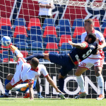 Cosenza 09/09/2022: Di Cesare, Larrivey e Terranova durante la partita del campionato Serie B 2022-2023 5' Giornata Cosenza Vs Bari allo Stadio San Vito-Gigi Marulla di Cosenza