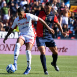 Cosenza 09/09/2022: Cheddira e Rigione durante la partita del campionato Serie B 2022-2023 5' Giornata Cosenza Vs Bari allo Stadio San Vito-Gigi Marulla di Cosenza